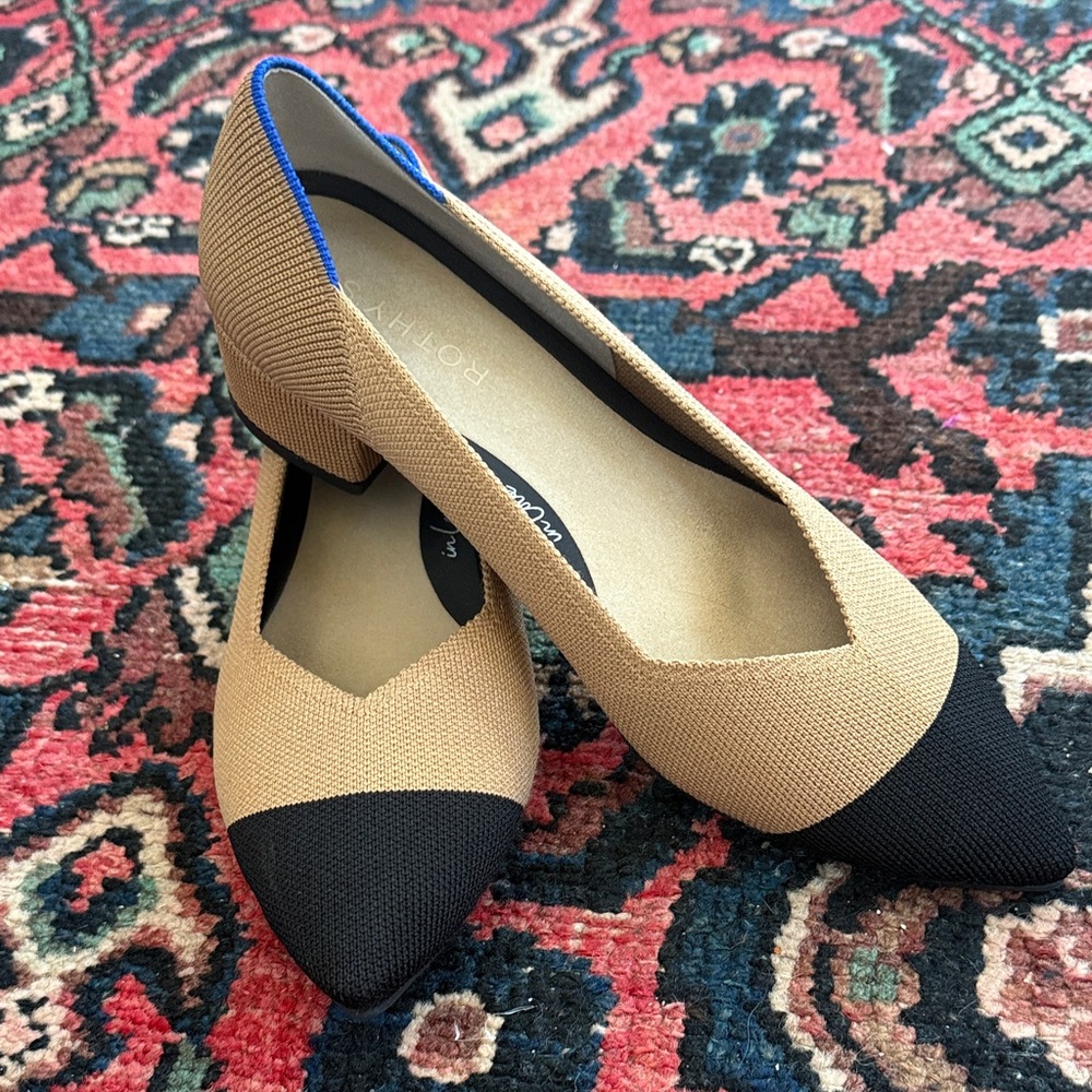 Rothy's Two-Tone High Point Knit Pumps in Beige, Black
